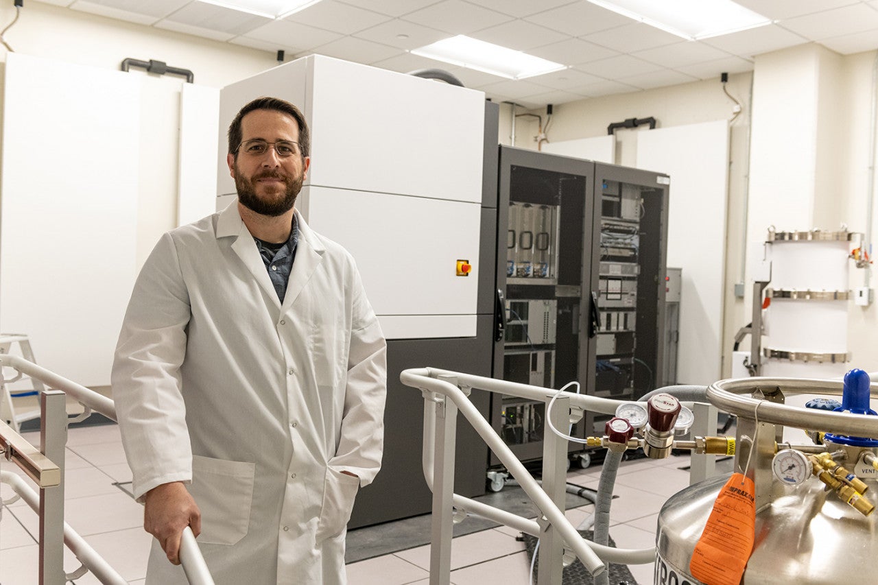 Jason McLellan in the Sauer Structural Biology Lab. 