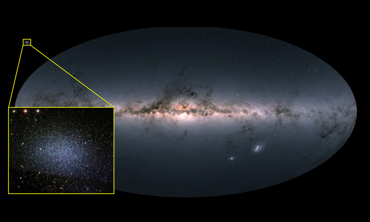 image of the milky way galaxy with a zoomed in section highlighting Leo I