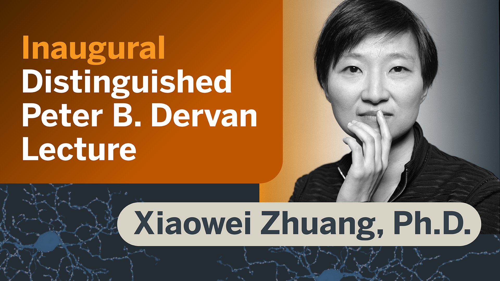 Ziaowei Zhuang, Ph.D. pictured with words Inaugural Distinguished Peter B. Dervan Lecture